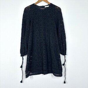 See By Chloe Mini Dress Black Boho Crochet Ballon Sleeve Brunch Wedding Guest‎